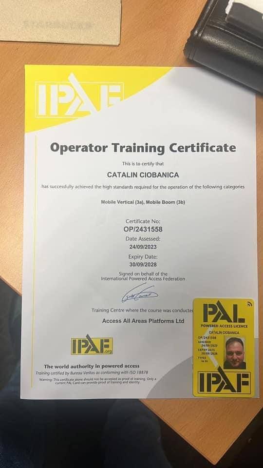 Operator training certificate